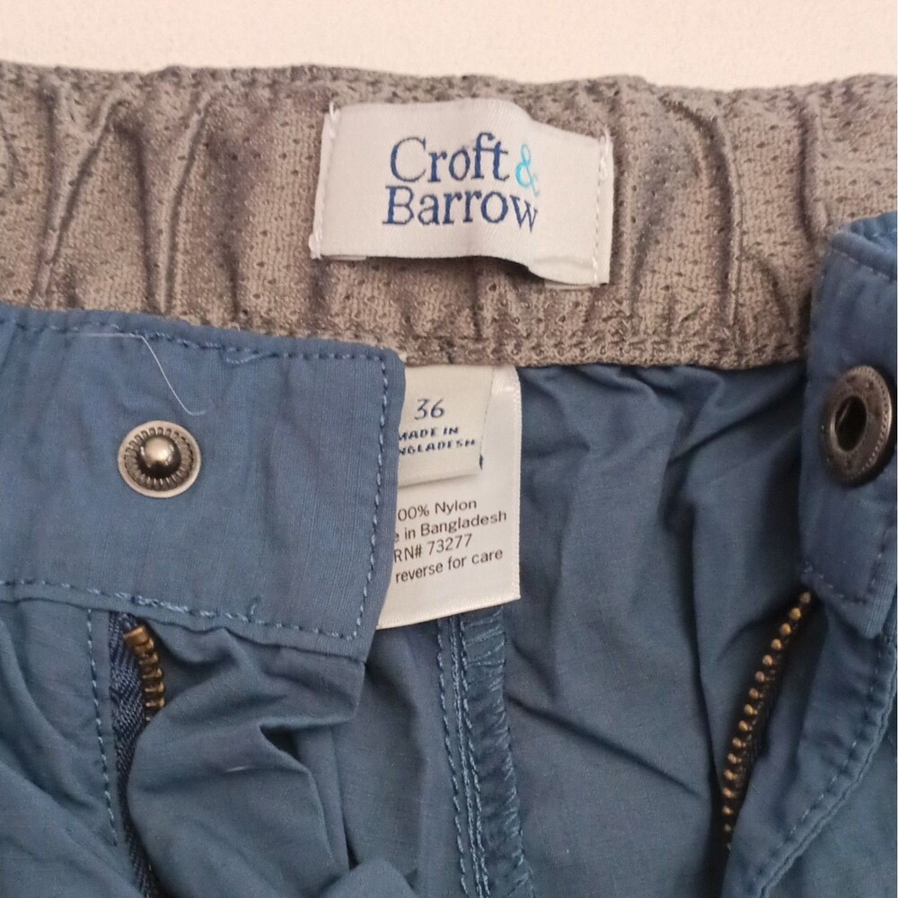 Croft & Barrow Men's Blue Cargo Shorts Nylon Flat Front Zip
